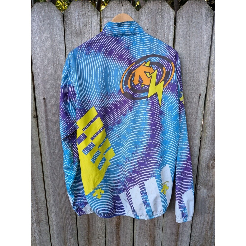 Vintage Descente Cycling Jacket Full Zip Large Blue Purple Geometric W@W! - Picture 2 of 8